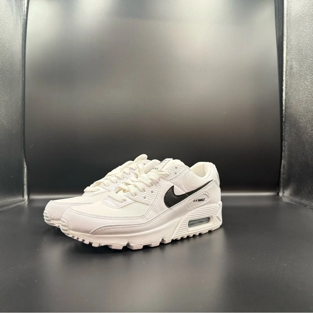 Nike Air Max 90 White Sneakers with Black Swoosh - Picture 1 of 5